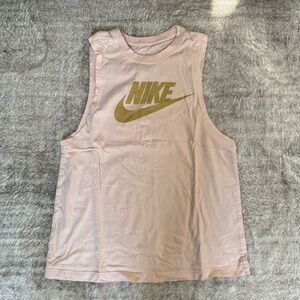 Nike Women's Pink Tank Top with Gold Logo